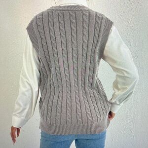 Gray Cable Knit Sweater Vest